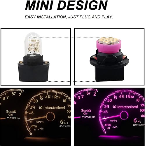 Miniatura 5 de T10 194 168 - Bombillas LED rosa y moradas para instrumentos con enchufe T10 Twist Lock Socket T10 Super brillante T10 Panel de instrumentos Medidor