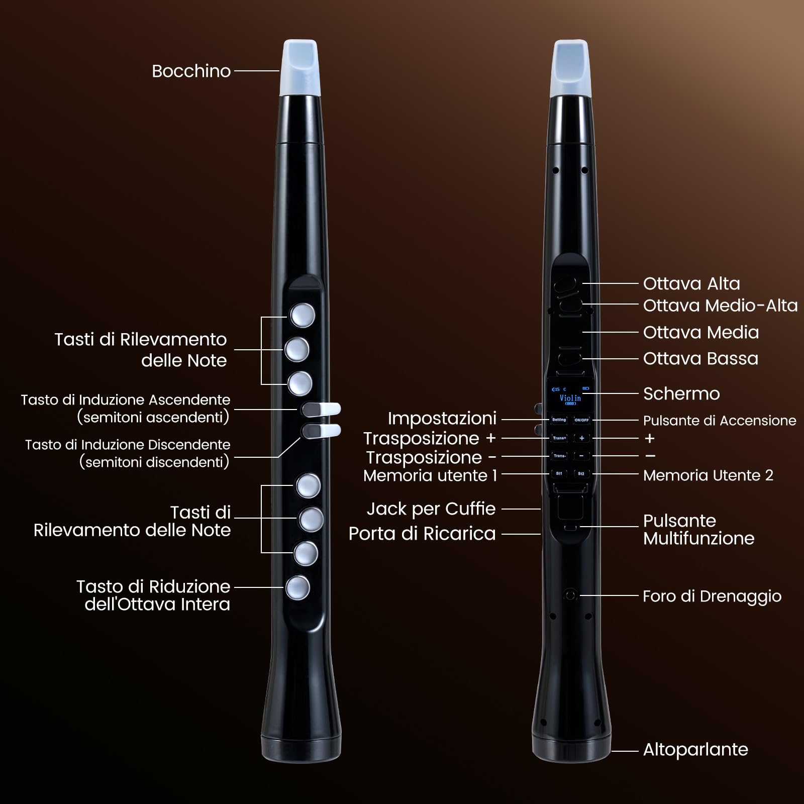 COSTWAY Strumento a Fiato Elettronico, Sassofono Digitale Portatile con MIDI Wireless,LCD HD, 100 Toni, Altoparlante HIFI, Gamma di 4 Ottave e 2 Diteggiature, per Principianti e Adulti