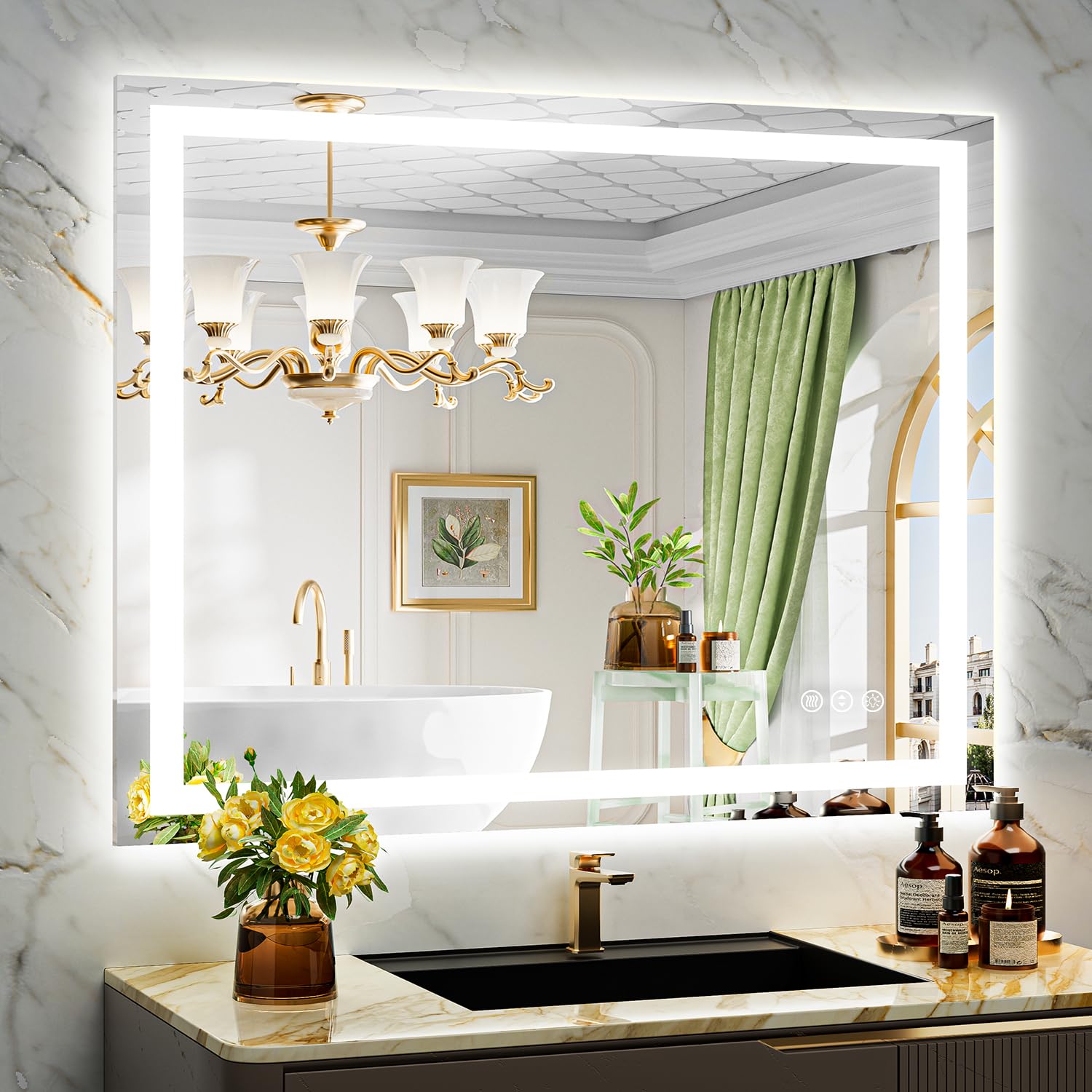 44x36 LED Bathroom Mirror with Lights, Lighted Vanity Mirror
