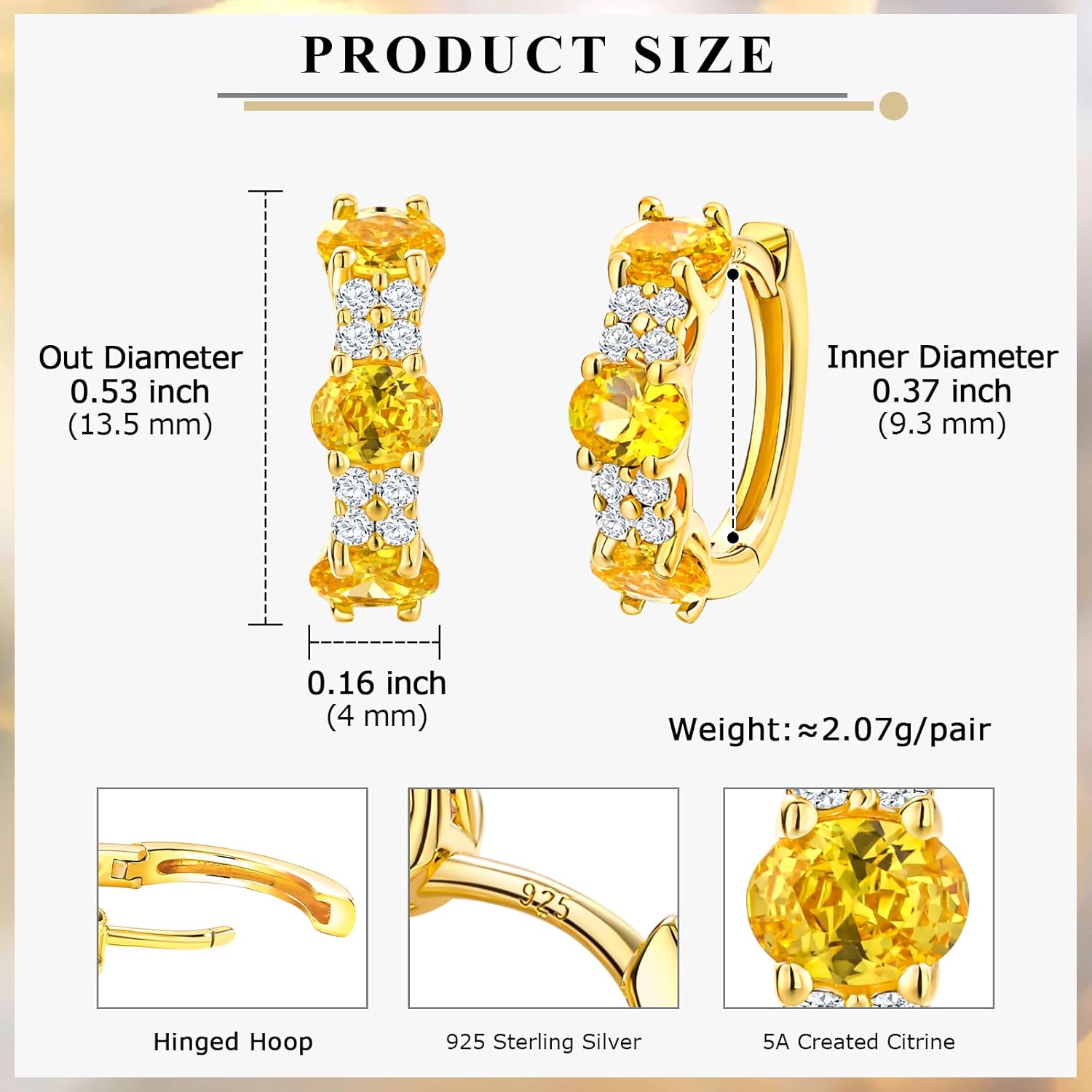 Chunky Gemstone Hoop Earrings 14K Yellow Gold Sterling Silver 14mm Small Huggies Aquamarine/Amethyst/Pink Sapphire/London Blue Topaz/Garnet Hoop Earrings for Women - Image 3