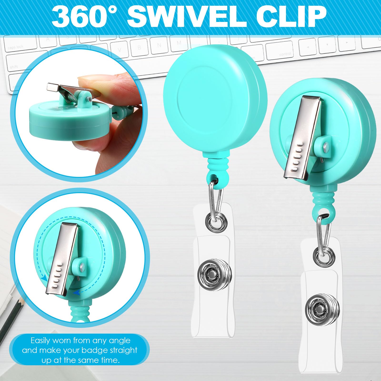 Zhanmai 48 clip retrattili per badge, 63 cm, con clip a coccodrillo girevoli a 360 gradi, colori misti, clip retrattili per badge identificativi per studenti (stile fresco)
