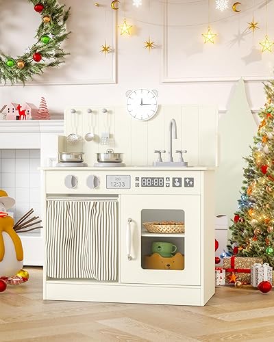 Miniatura 7 de MAMIZO Juego de cocina para niños con amplio almacenamiento, cocina interactiva con cocina de gas simulada, perillas de clic, fregadero, grifo, 6