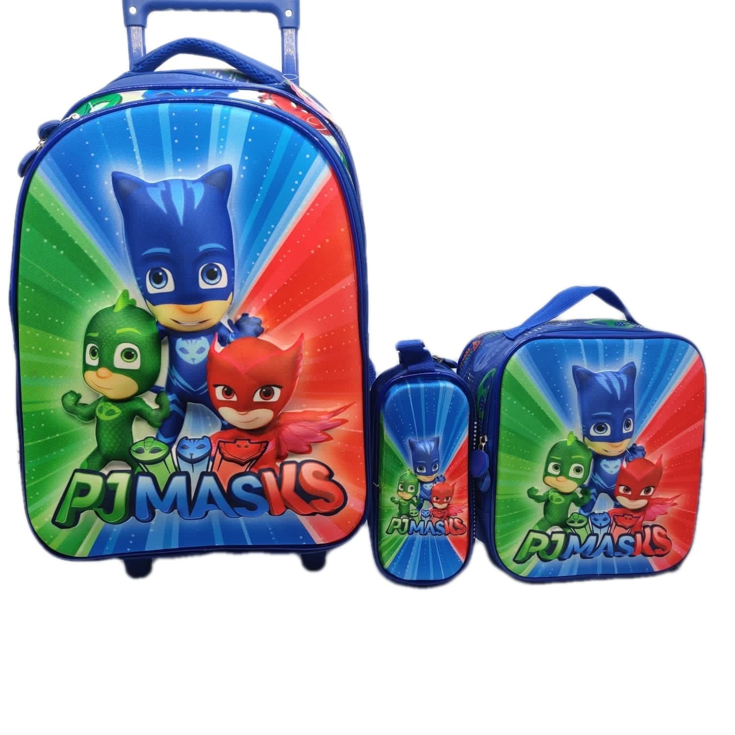 3D SCHOOL BAG TROLLEY WITH BACKPACK FOR KIDS BOYS WITH LUNCH BAG AND PENCIL CASE 18INCH BLUE