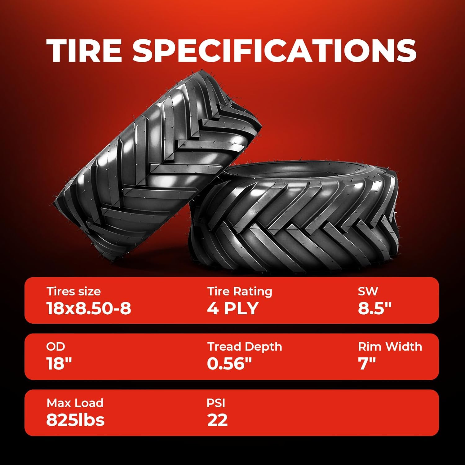18x8.50-8 Lawn & Garden Mower Tires (Set of 2),18x8.5x8 Tubeless Tractor Turf Tire,4 Ply Heavy Duty Tires for Riding Golf Carts Lawn Mower Riding