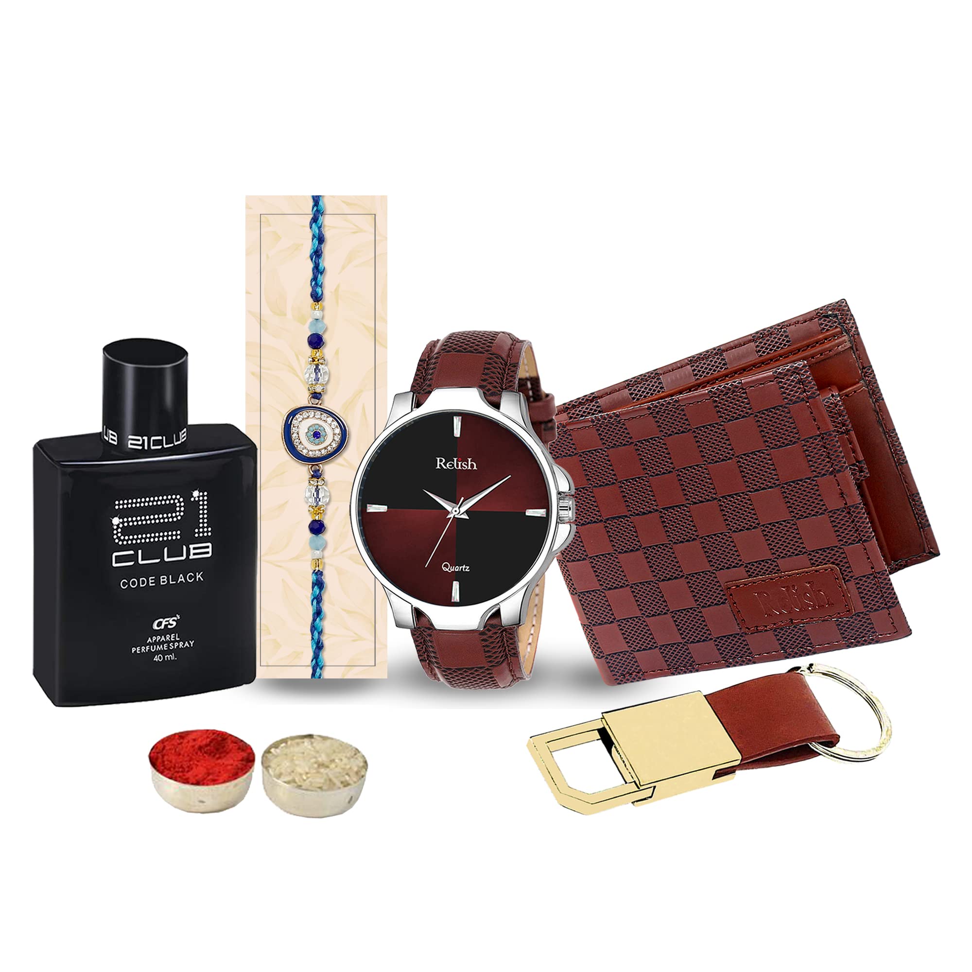 Raksha Bandhan Rakhi Gift Combo for Brother - Watch, Wallet, Sunglasses, Deo, Perfume, Belt, Keychain, Rakhi, Roli Chawal Box | Choose Any Combo-image-14