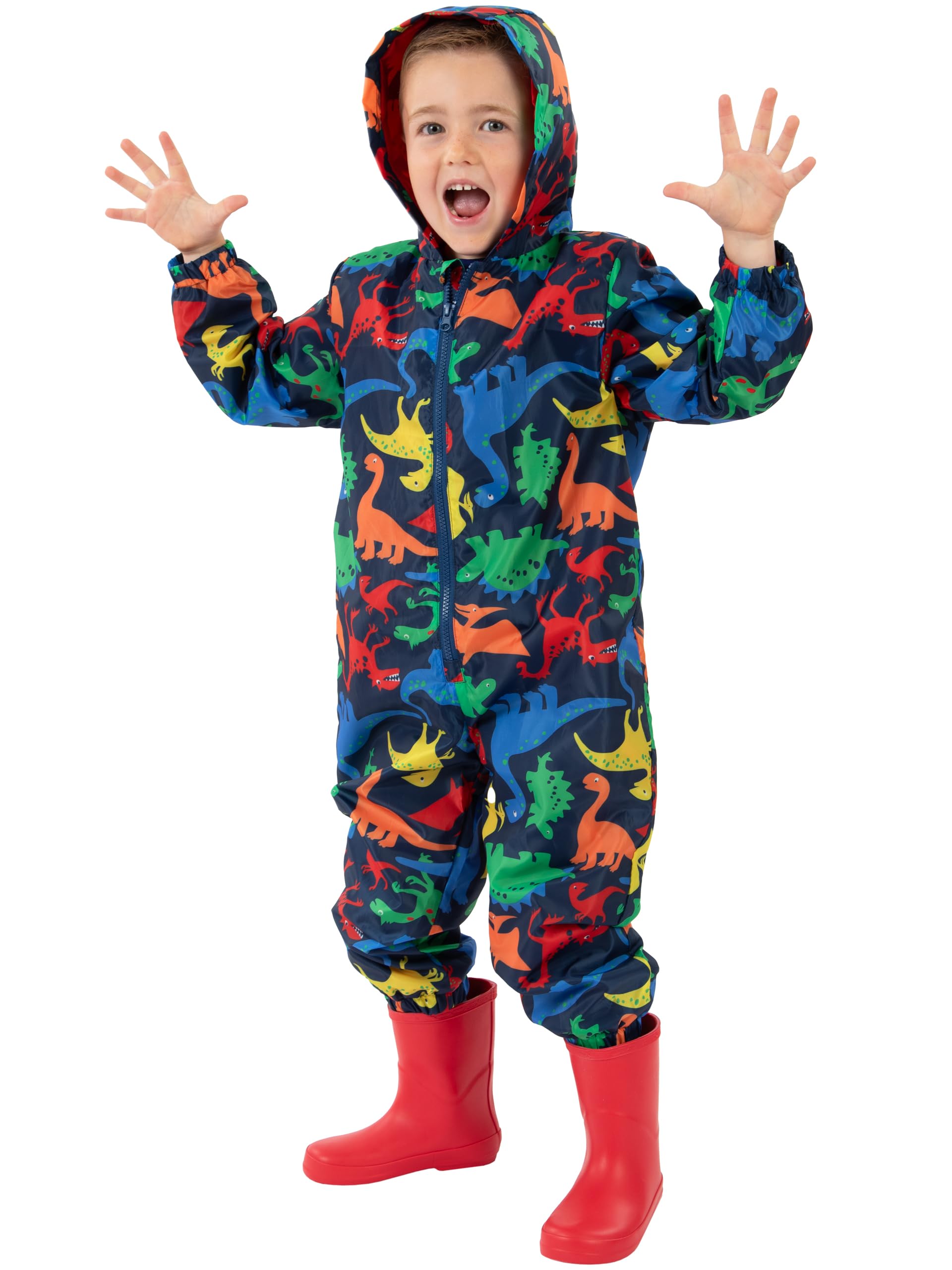 Harry Bear Combinaison De Pluie Enfant Imperméable A Capuche, Motif Dinosaure Ou Arc En Ciel, Fermeture Zippée