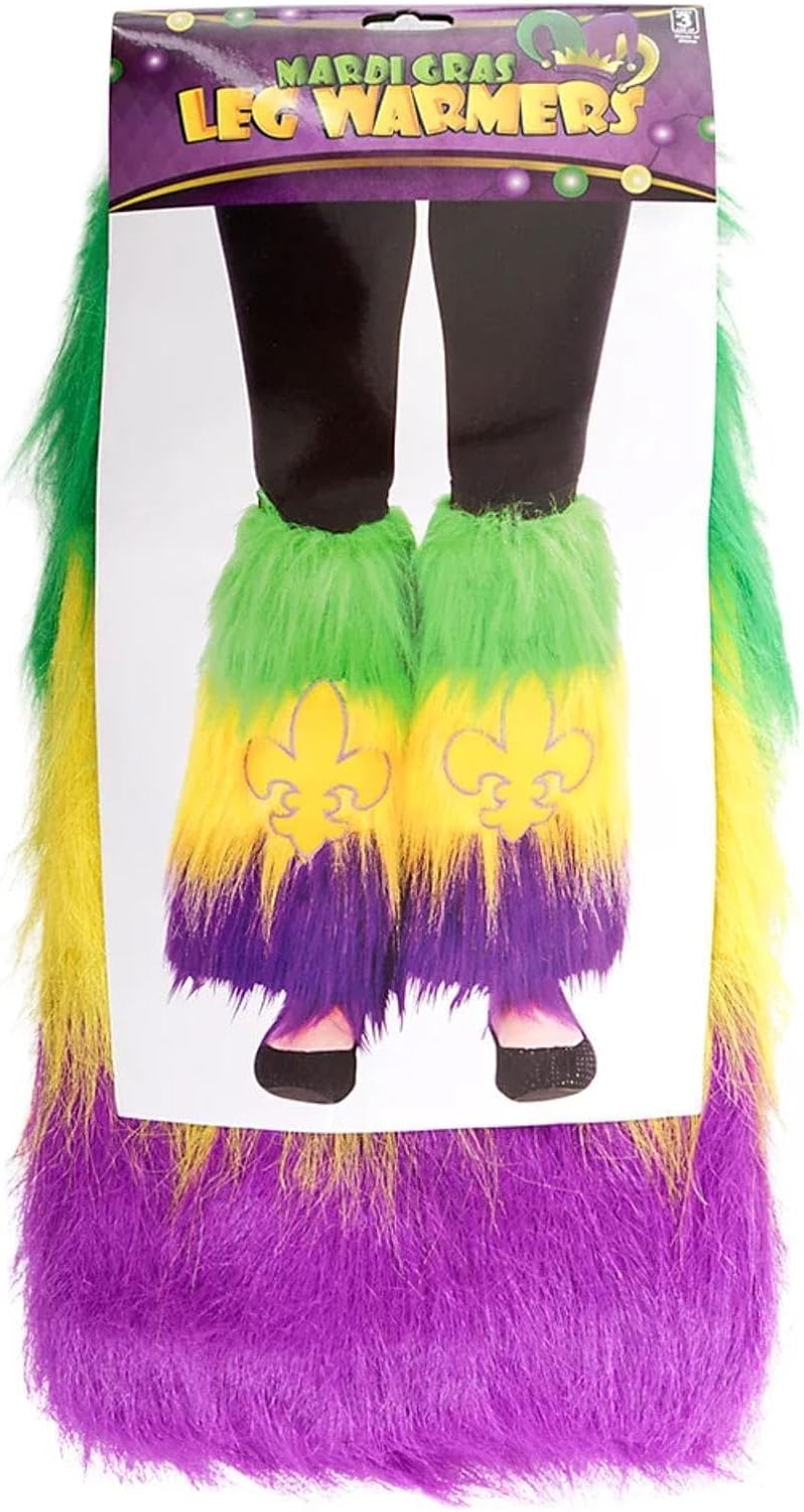 Mardi Gras Leg Warmers Mardi Gras Boot Covers Purple Fur Fuzzy Leg Warmers for Women 80s Fluur de Lis Socks - Image 7