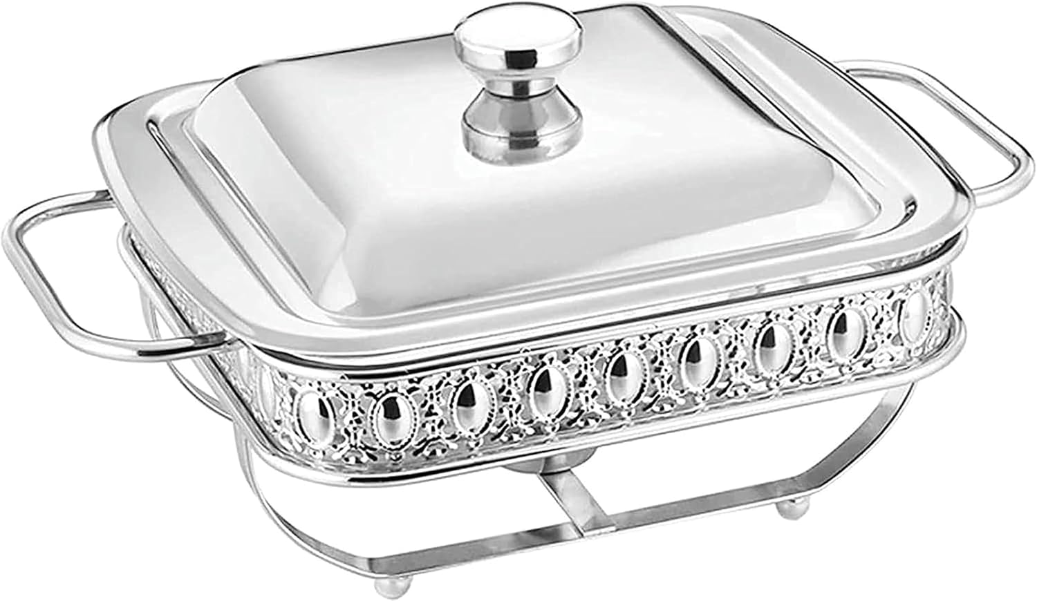 2L Chafing Dish Buffet Set with Lids, Stainless Steel Food Warmer for Outdoor Parties, Weddings & Catering – with Secure Handle & Sturdy Legs (Silver)