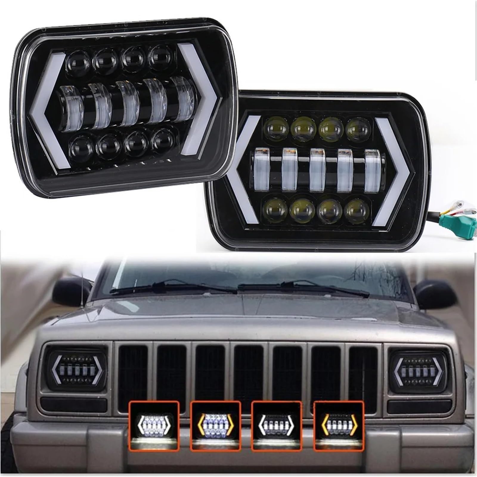 Phares Avant Ampoule Phare LED Étanche 55 W 7 X 6 Pouces 5 X 7 Pouces Faisceau Hi-Lo Halo Pour Jeep Pour Cherokee XJ Accessoires D'éclairage Voiture(2 piece)