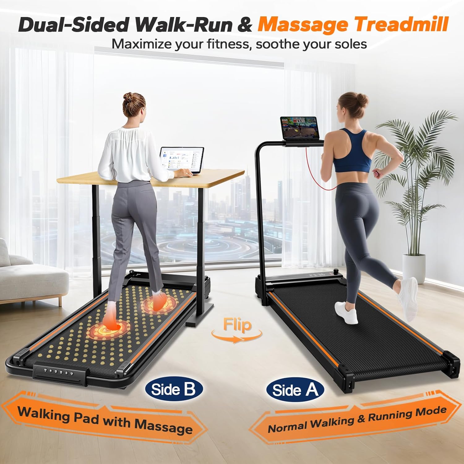 Under Desk Walking Pad Treadmill with Handle Bar, 4 in 1 Compact Portable Treadmill for Home Small & Office, 3.0HP Foldable Walking Pad with APP, Remote Control, LED Display, 6.2 MPH, 350 Lbs Capacity