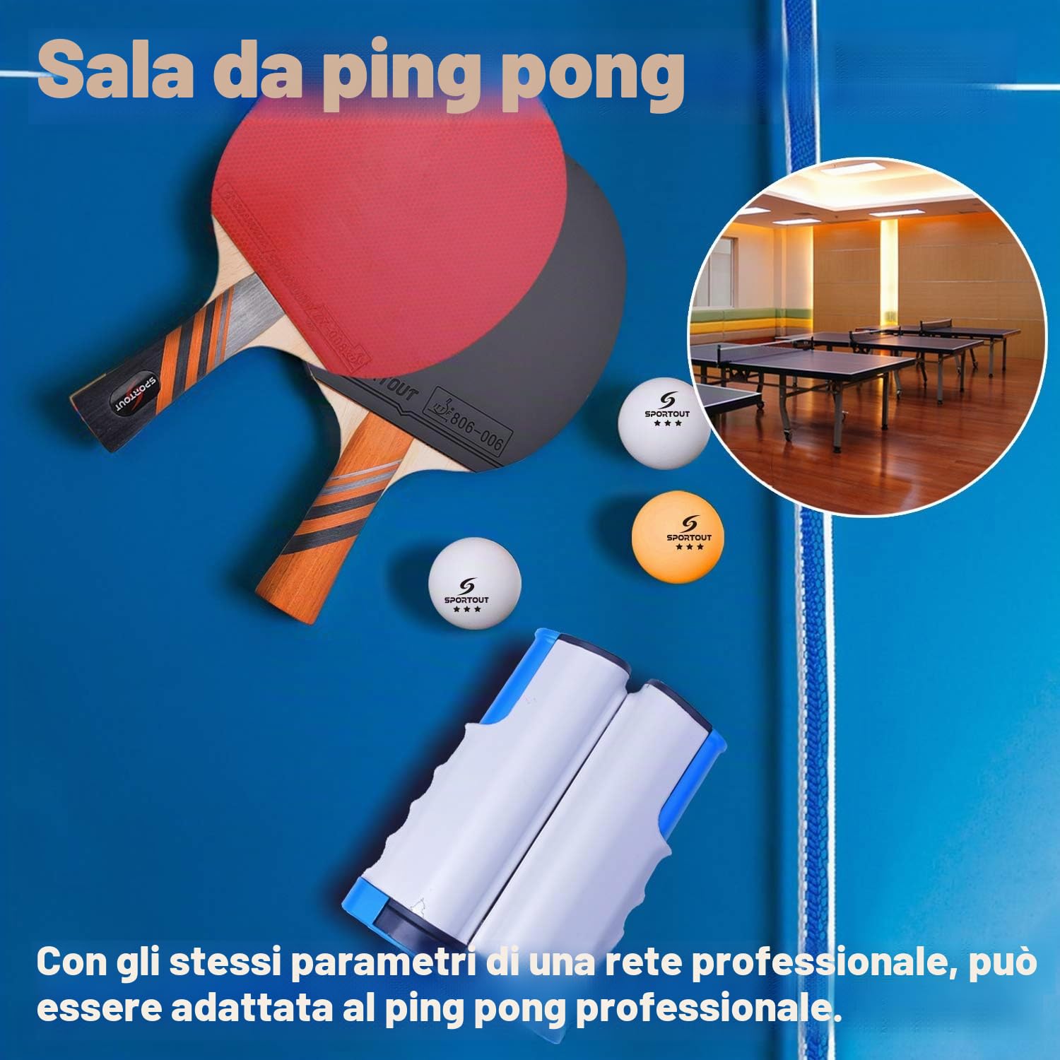 Sportout, rete retrattile da ping pong, portatile, ideale per tavolo da ping pong, scrivania, cucina o tavolo da pranzo
