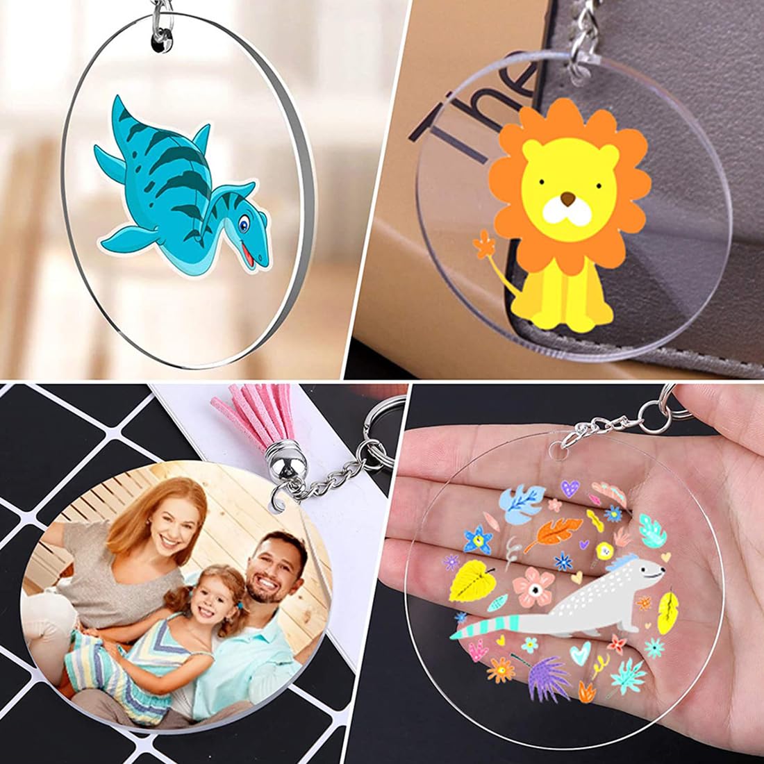 10 Pezzi Dischi in Acrilico Rotondi Con Foro, 10cm Cerchio Trasparente Fogli, Pannello Rotondo, Disco Vuoto Per Portachiavi, Pittura, Fai Da Te