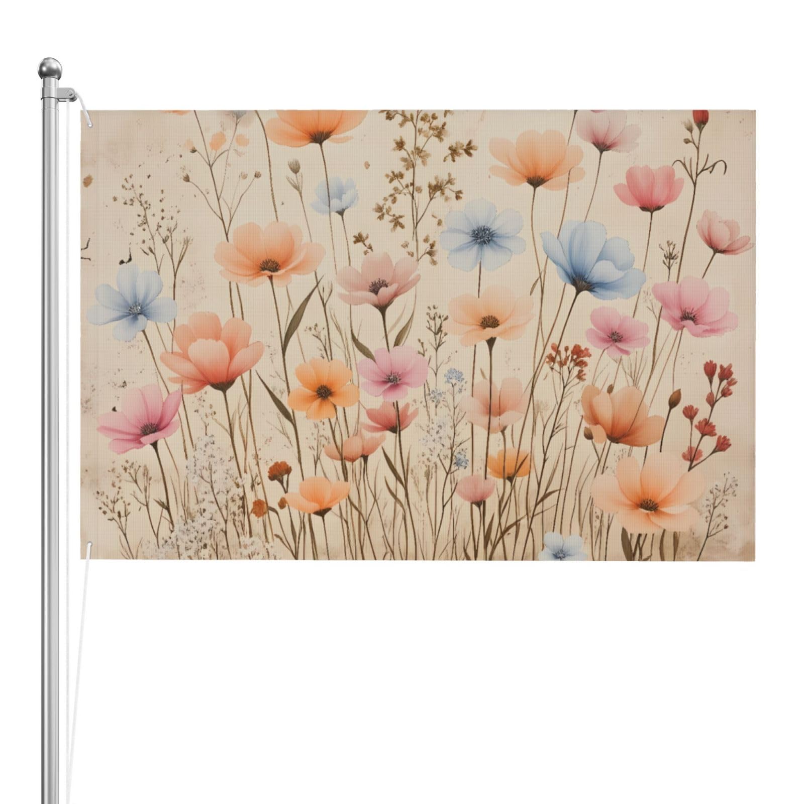 Drapeau vintage floral extérieur grand format 120x180 cm résistant