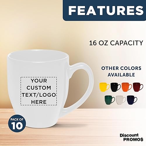 Miniatura 9 de DISCOUNT PROMOS Juego de 10 tazas de café grandes de 16 onzas paquete a granel perfectas para té expreso capuchino cacao caliente naranja