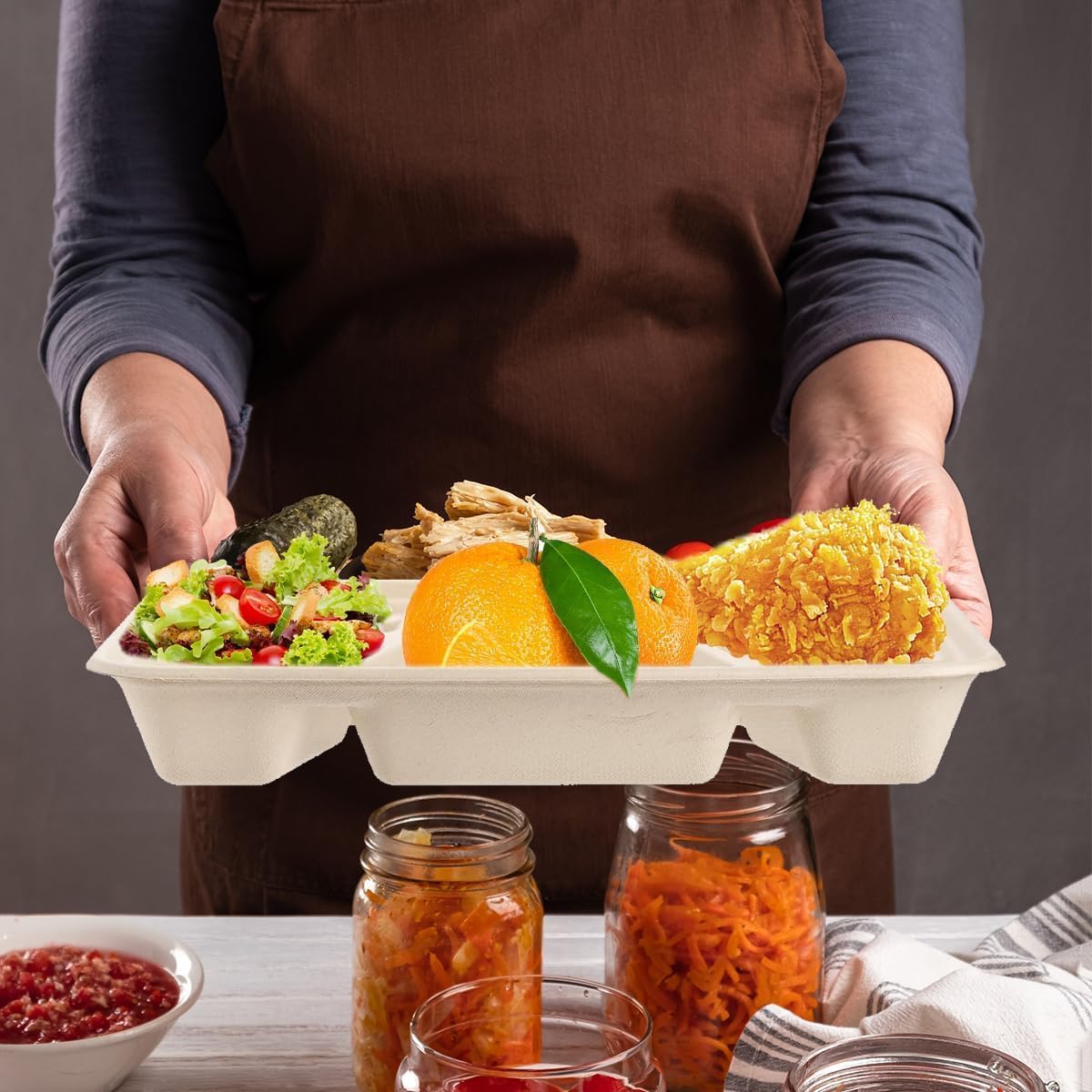 50 PCS Heavy-Duty Compostable Trays 11"x8" image 5