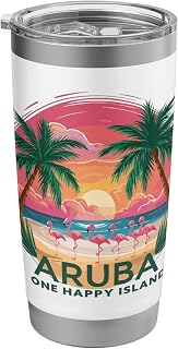 Aruba's One Happy Island beautiful sunset beach Flamingo Stainless Steel Insulated Tumbler