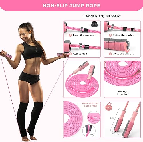 Miniatura 5 de Kit de barra de pilates con 6 bandas de resistencia ajustables y cuerda de saltar, barra de yoga y pilates de 3 secciones, bandas, cuerda de saltar,