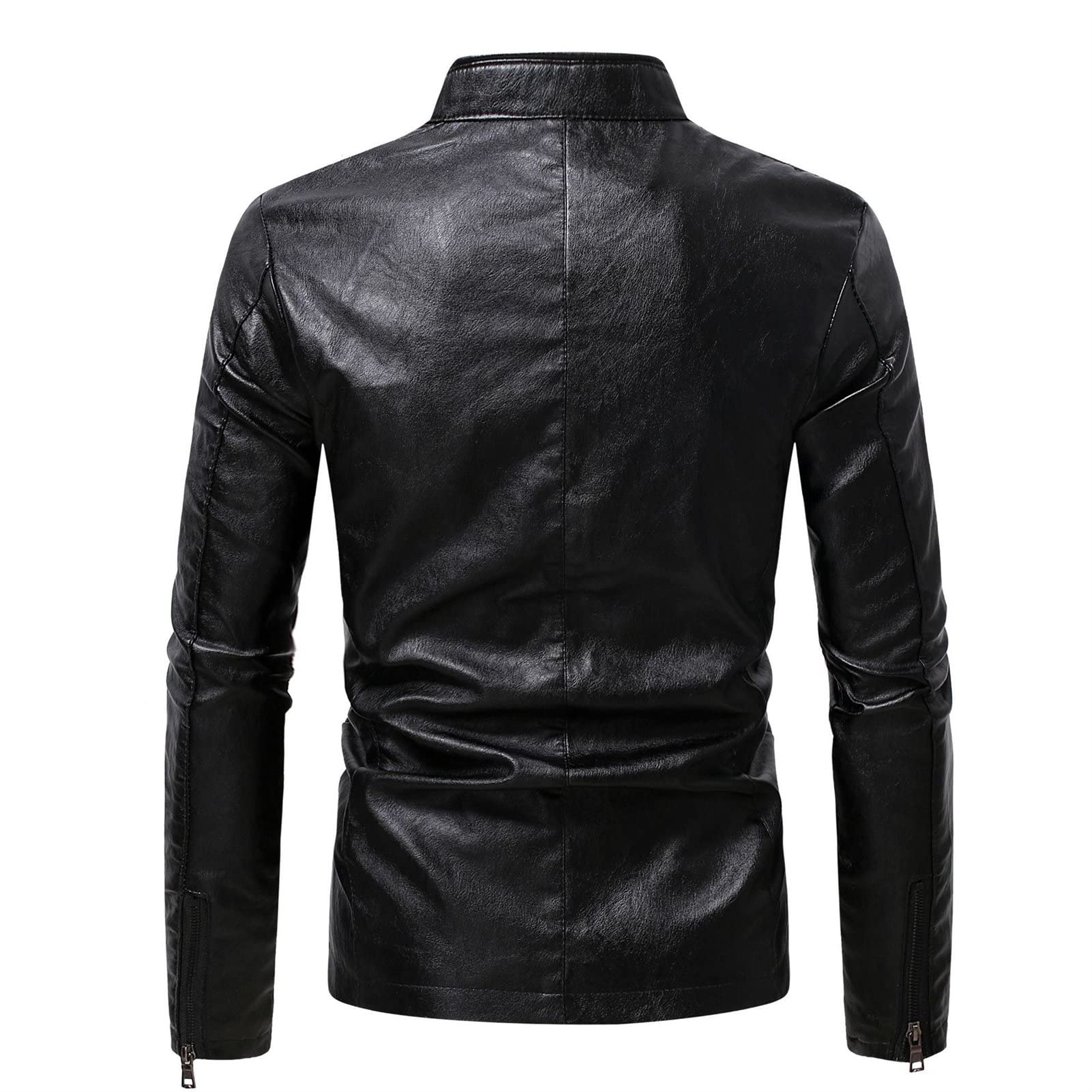 Maiyifu-GJ Men's Stand Collar Faux Leather Jacket Casual Fleece Lined Motorcycle Jackets Lightweight Vintage Outwear Coat (Black,XX-Large)