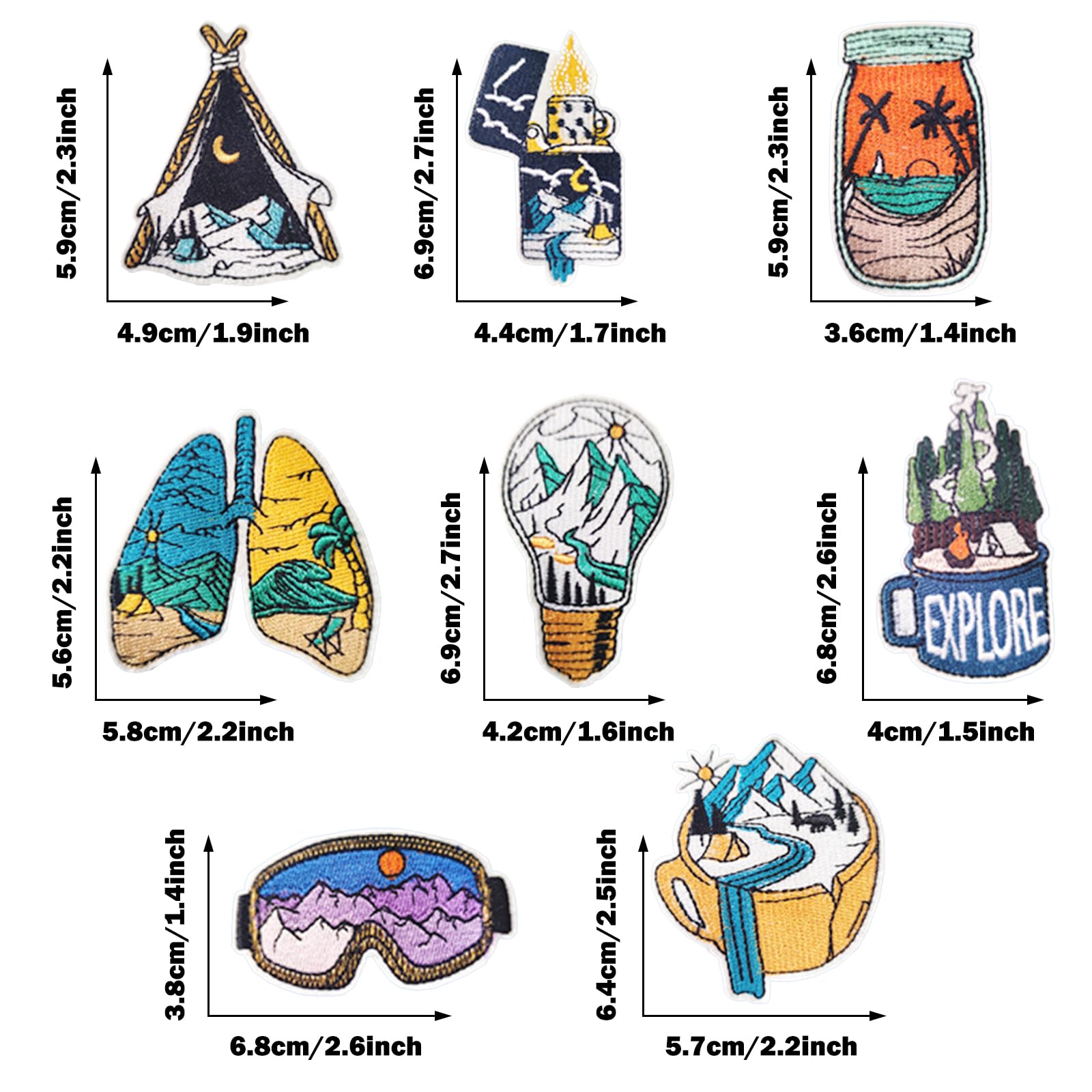 15-Piece Outdoor Adventure Patches - Scenic Landscape Iron On Embroidered Set