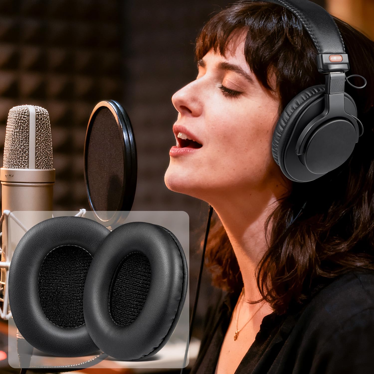 SOULWIT Cuscinetti di Ricambio per Sony MDR-7506 MDR-V6 MDR-V7 MDR-CD900ST Monitor Cuffie, Cuscinetti Auricolari con Pelle Proteica Più Morbida, Schiuma ad Alta Densità - Nero