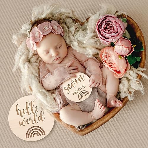 Miniatura 7 de Letrero mensual de bebé, letrero de anuncio de madera para bebé, hito mensual del bebé, tarjeta de hito mensual para bebé niña o niño, marcadores de