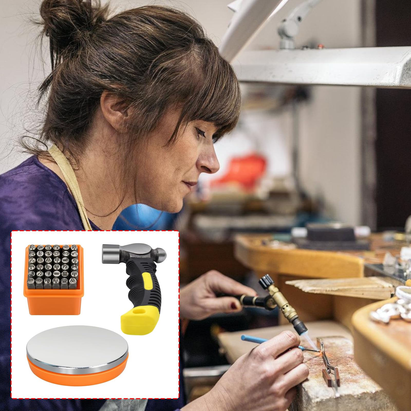 Robusto set strumenti per stampaggio metallo per la creazione gioielli con impugnatura ergonomica e custodia Punzoni in metallo resistenza