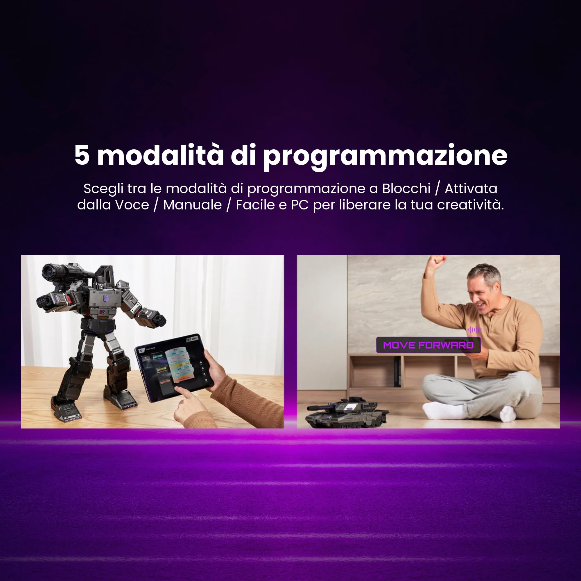 Robosen Flagship Megatron Robot Auto-Trasformabile | Controllo Vocale e App | Modalità Robot e Carro Armato | 36 Servomotori, 118 Microchip, 112 LED | Collector Premium