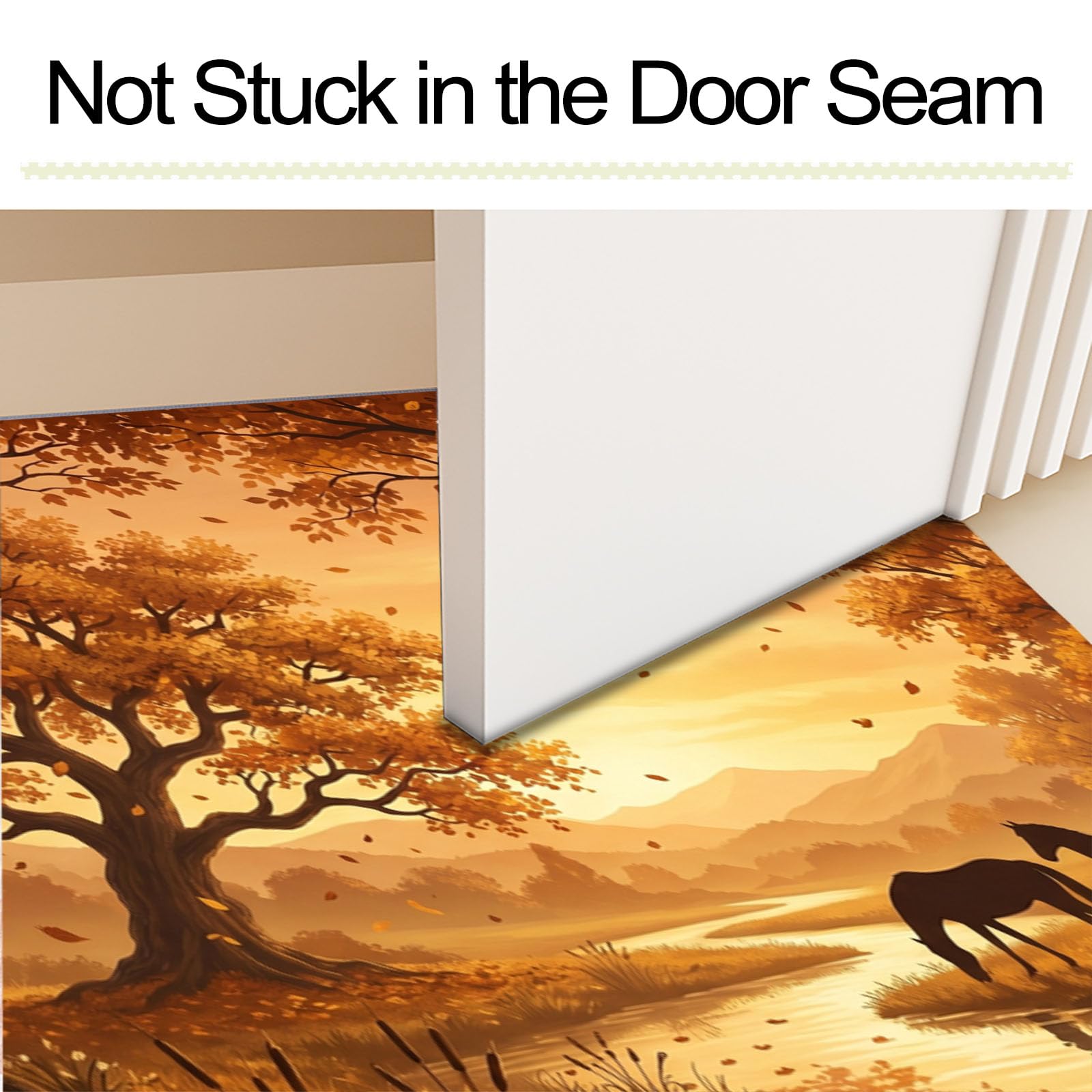Ultradünne Herbstlicher Flusswald Fußmatte Für Innenbereich, 80X120Cm Waschbar Teppich Für Eingangsbereich, Sonnenuntergangstiere Schmutzfänger Fussmatten, Orange Farbe Rutschfeste Eingangsmatte