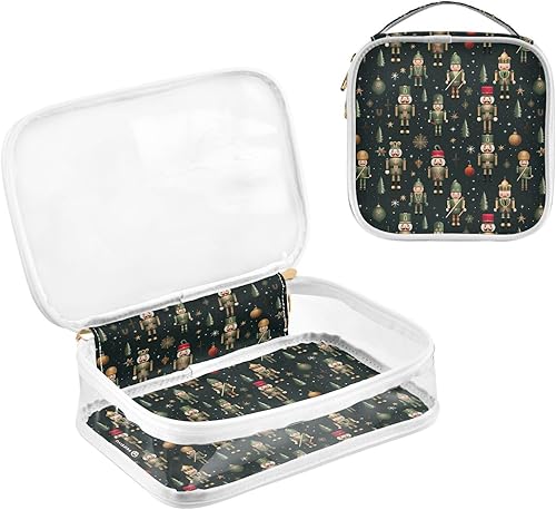 Miniatura 3 de Neceser transparente de cascanueces de Navidad para viajar, paquete de 2 bolsas de cosméticos de maquillaje con cremallera, bolsa de viaje para