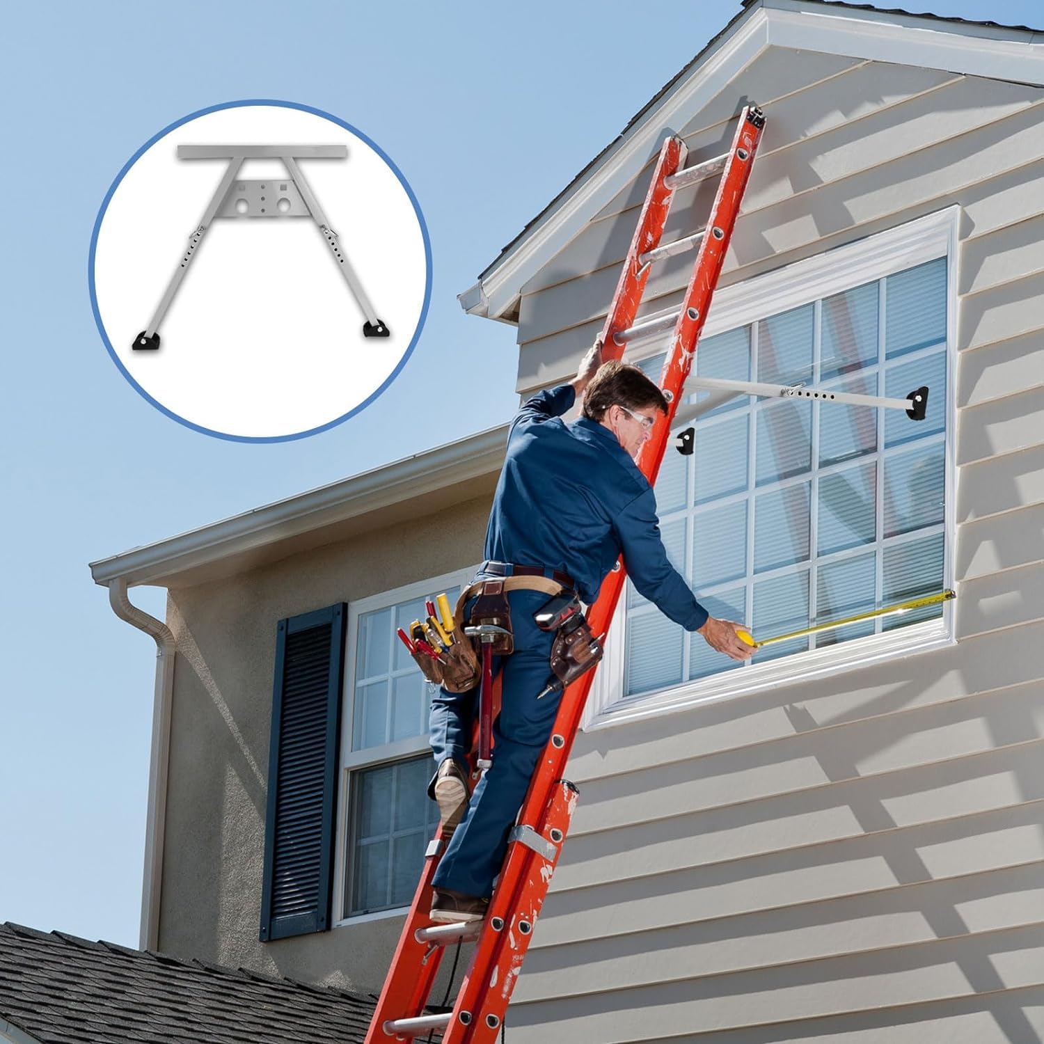 HEYOUTH Distanziatore della scala,Stabilizzatore Di Scala A Forma Di V in Acciaio,Gancio universale per Tetto,Lunghezza Regolabile 22-29.5 ",per scale di estensione,Tetto della scala,Finestra a Parete