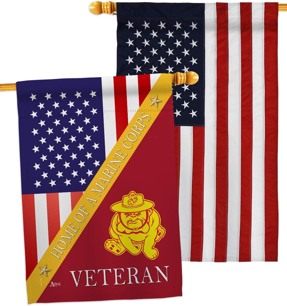 Home of USMC House Flag - Pack Armed Forces Marine Corps Semper Fi United State American Military Veteran Retire Official USA Embroidery - Banner Small Garden Yard Gift Double-Sided 28 X 40