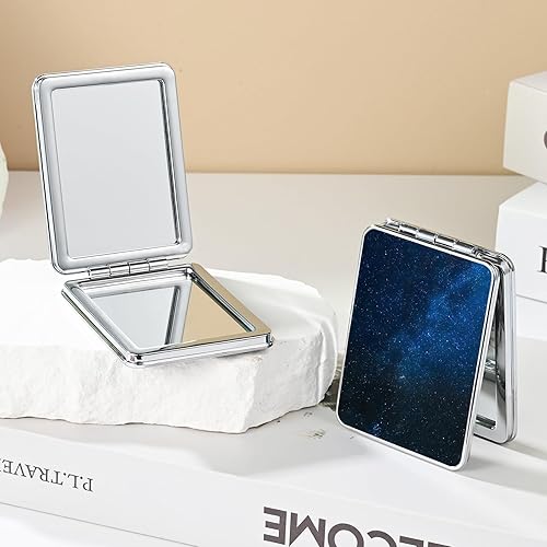 Miniatura 98 de Espejo de bolsillo, pequeño espejo de viaje con aumento, espejo cosmético portátil de doble cara con aumento para uso diario (mármol azul)