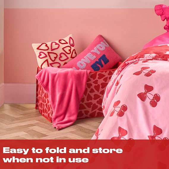 OHS Large Collapsible Storage Box, Valentines Gifts for Women Hearts Print Foldable Storage Box with Lid Wardrobe Organiser Bin Handle Fabric Basket Organiser for Clothes Book Shelf Office, Pink
