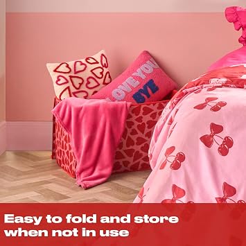 OHS Large Collapsible Storage Box, Valentines Gifts for Women Hearts Print Foldable Storage Box with Lid Wardrobe Organiser Bin Handle Fabric Basket Organiser for Clothes Book Shelf Office, Pink