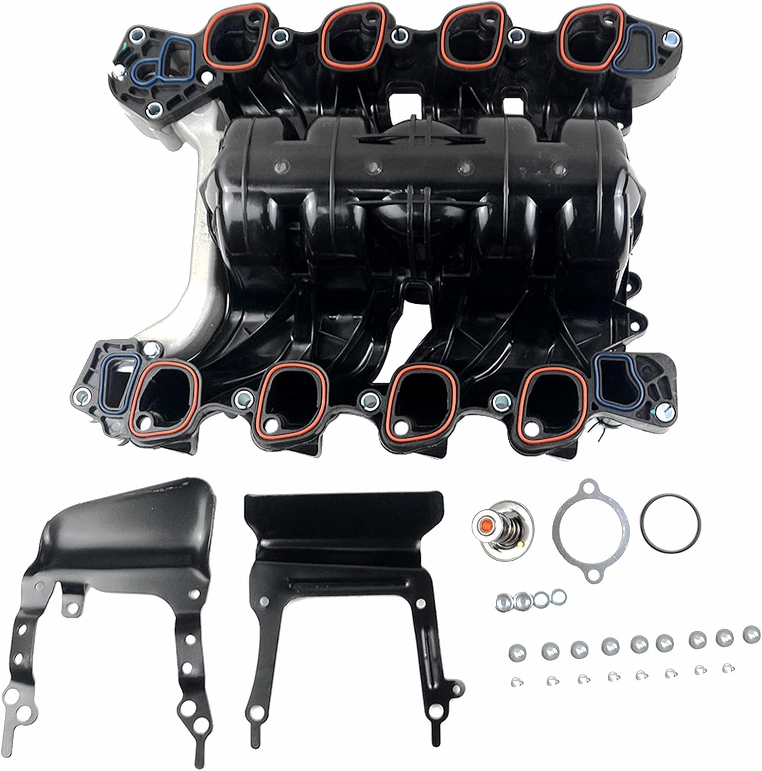 615-178 Upper Intake Manifold with Thermostat and Gaskets Compatible with Crown Victoria Mus tang Thunderbird Lincoln Town Car Mercury Grand Marquis Cougar V8 4.6L 1996-2000 Replaces#F6SZ9424AA