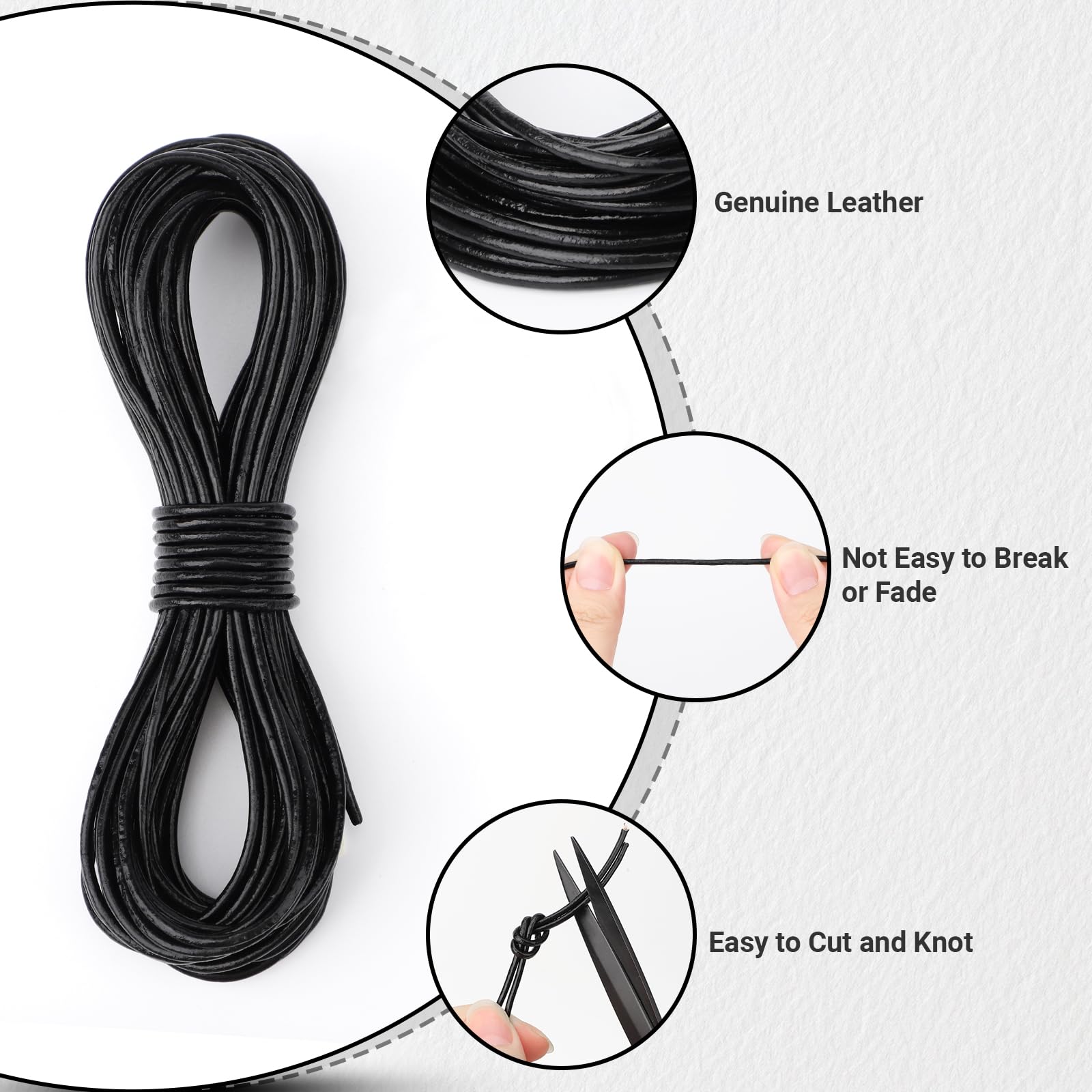 Cordino Cuoio, 1 Rotolo Cordino Rotondo in Cuoio, 10M x 2mm Cordoncino in Vera Pelle, Cordoncino per Collane, Braccialetti, Gioielli Fai da Te, Progetti Artistici (Nero)