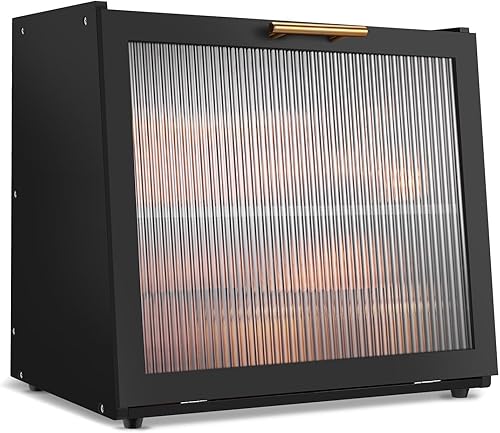 Joyvilla Panera de bambú de doble capa para encimera de cocina, contenedor de almacenamiento de pan, caja de pan negro con ventana, gran capacidad