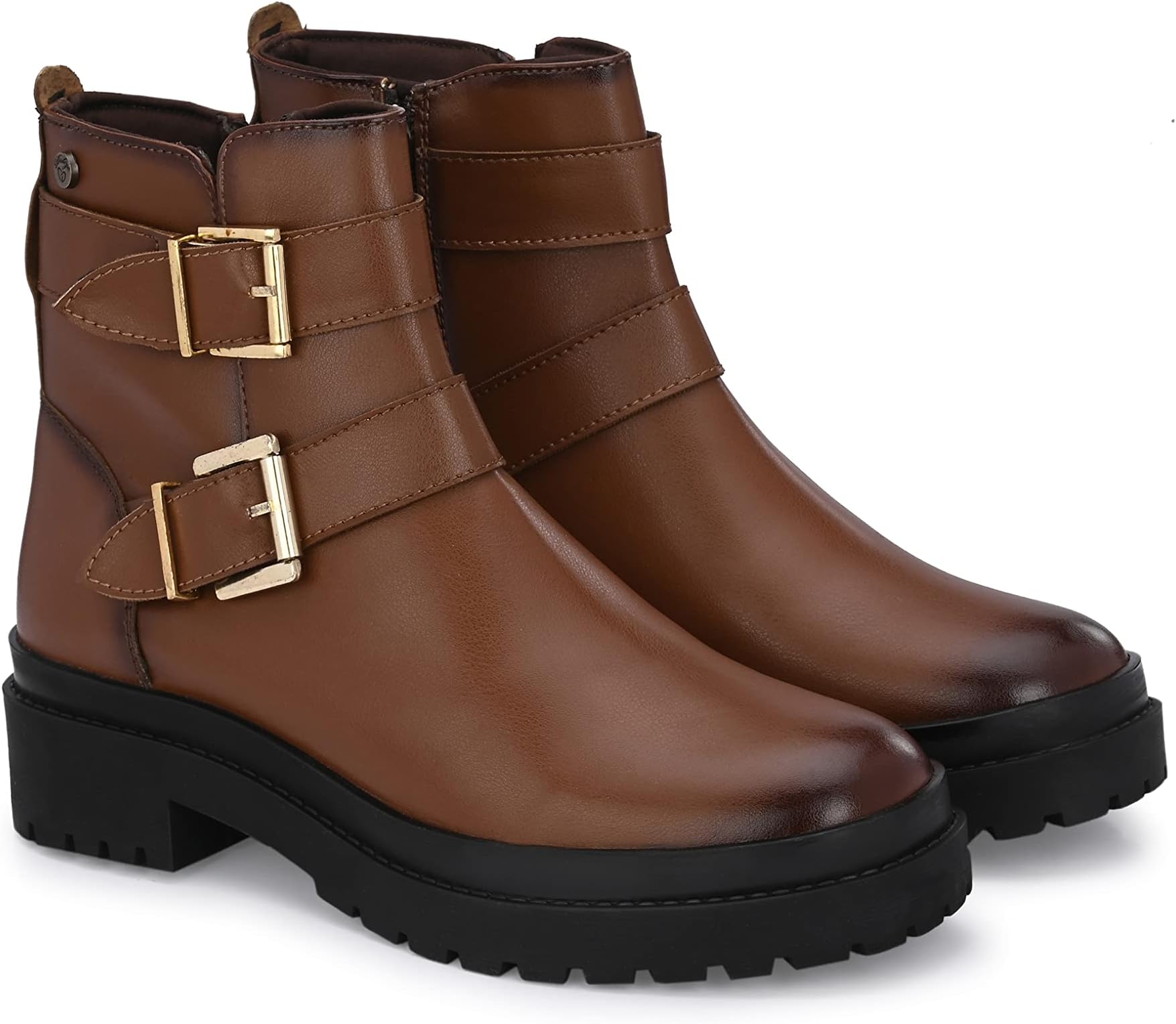 Women Ankle Boots with Double Buckle Straps