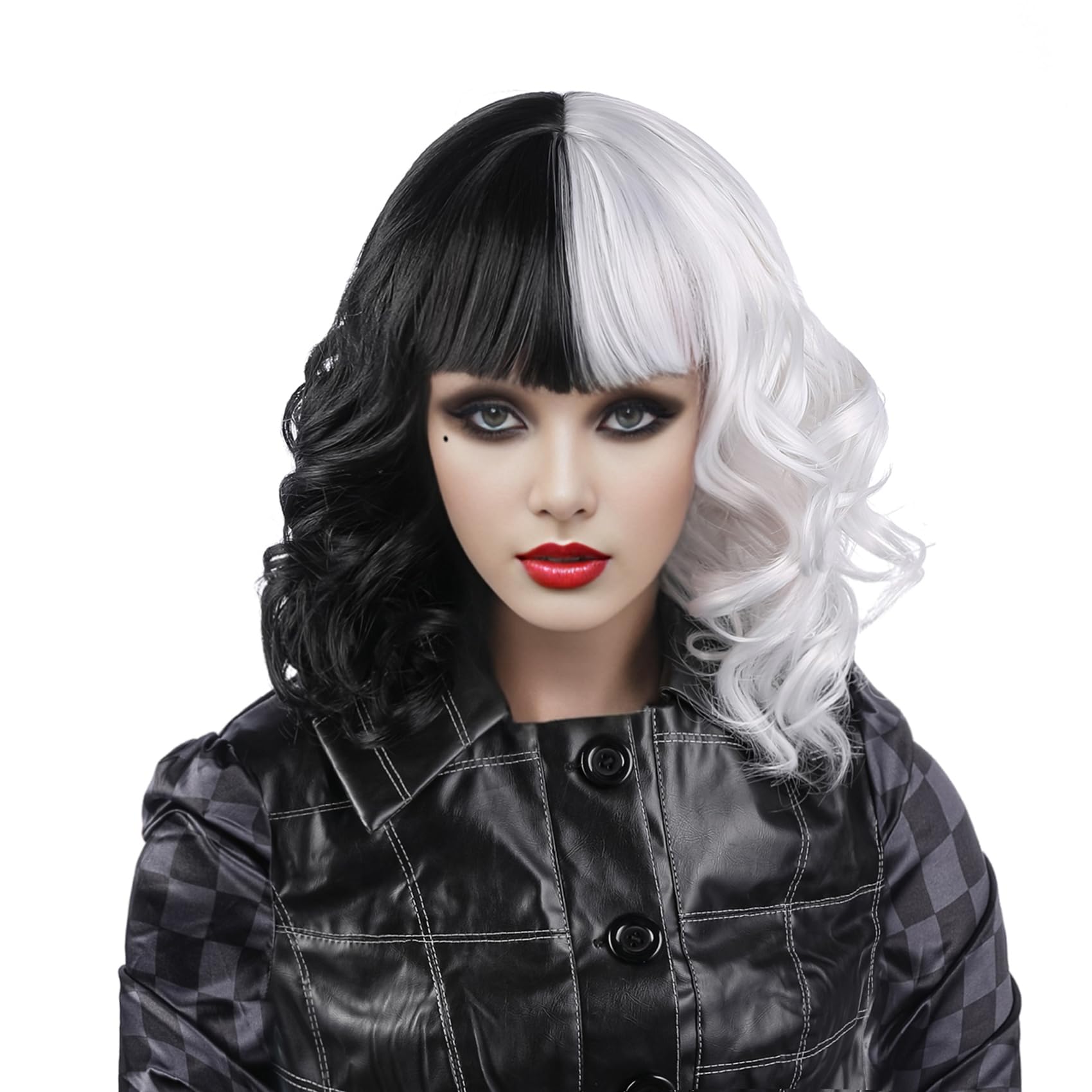 Black And White Wig Short Curly Wig With Bangs Halloween Costume Wigs For Women