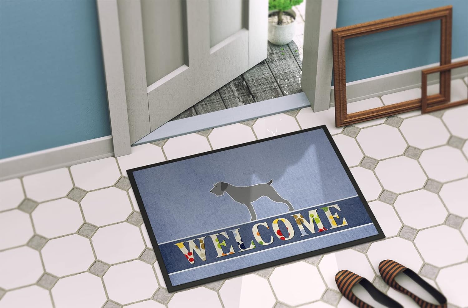 Caroline's Treasures BB5515JMAT German Wirehaired Pointer Welcome Doormat 24x36 Front Door Mat Indoor Outdoor Rugs for Entryway, Non Slip Washable Low Pile, 24H X 36W