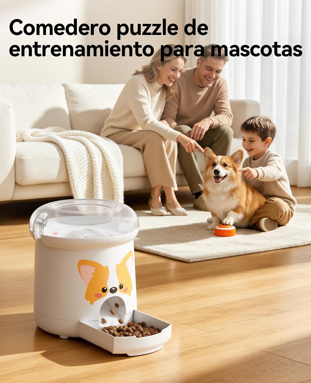 ROJECO Juguete Puzzle para Perros y Gatos, Dispensador de Golosinas Interactivo con Mando a Distancia 30m, Grabación de Voz, Capacidad 300ml, Recargable USB-C, Anti-Estrés y Estimulación Mental