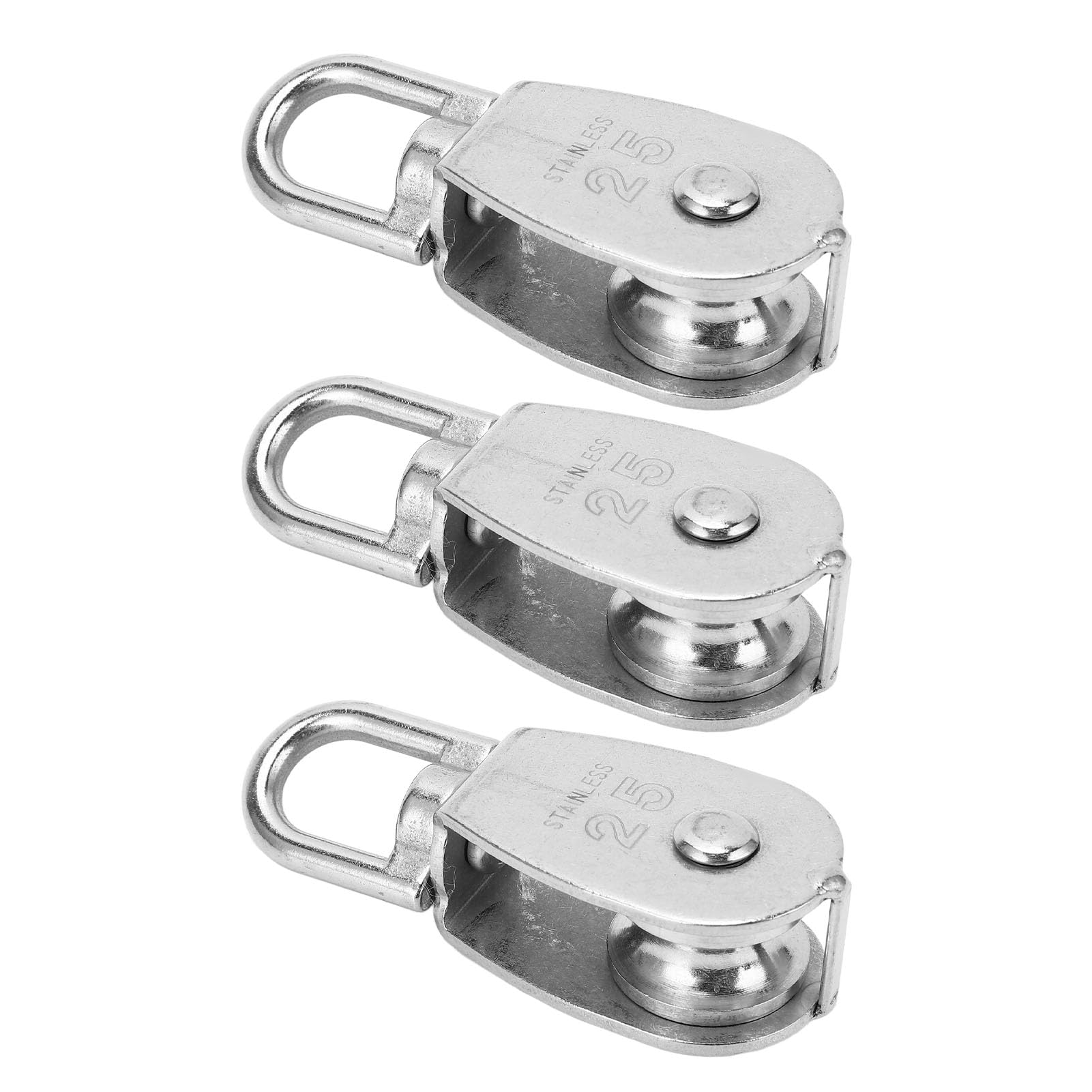 3 Pcs Single Pulley Block 150KG 330LB Bearing U Shaped 360 Degree Rotation Stainless Steel Pulley Roller