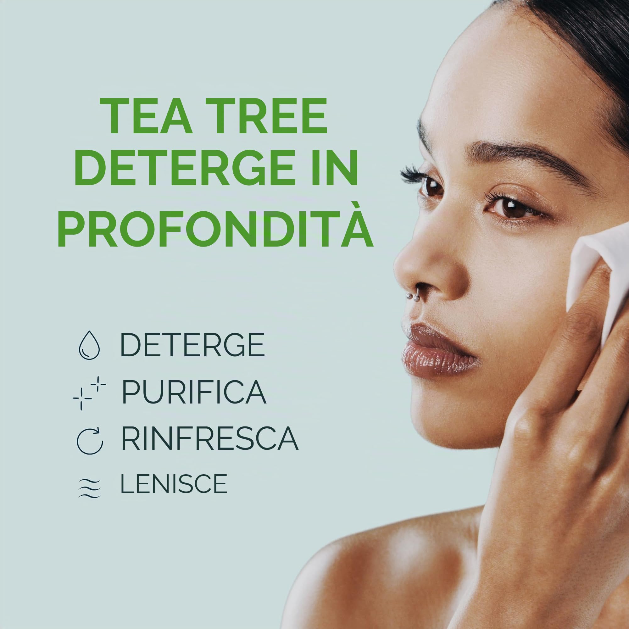 NOVEHA 180 salviette per palpebre e ciglia all'olio dell'albero del tè, con acido ialuronico, tè verde e camomilla, per blefarite e prurito agli occhi, salviette per ciglia confezionate singolarmente