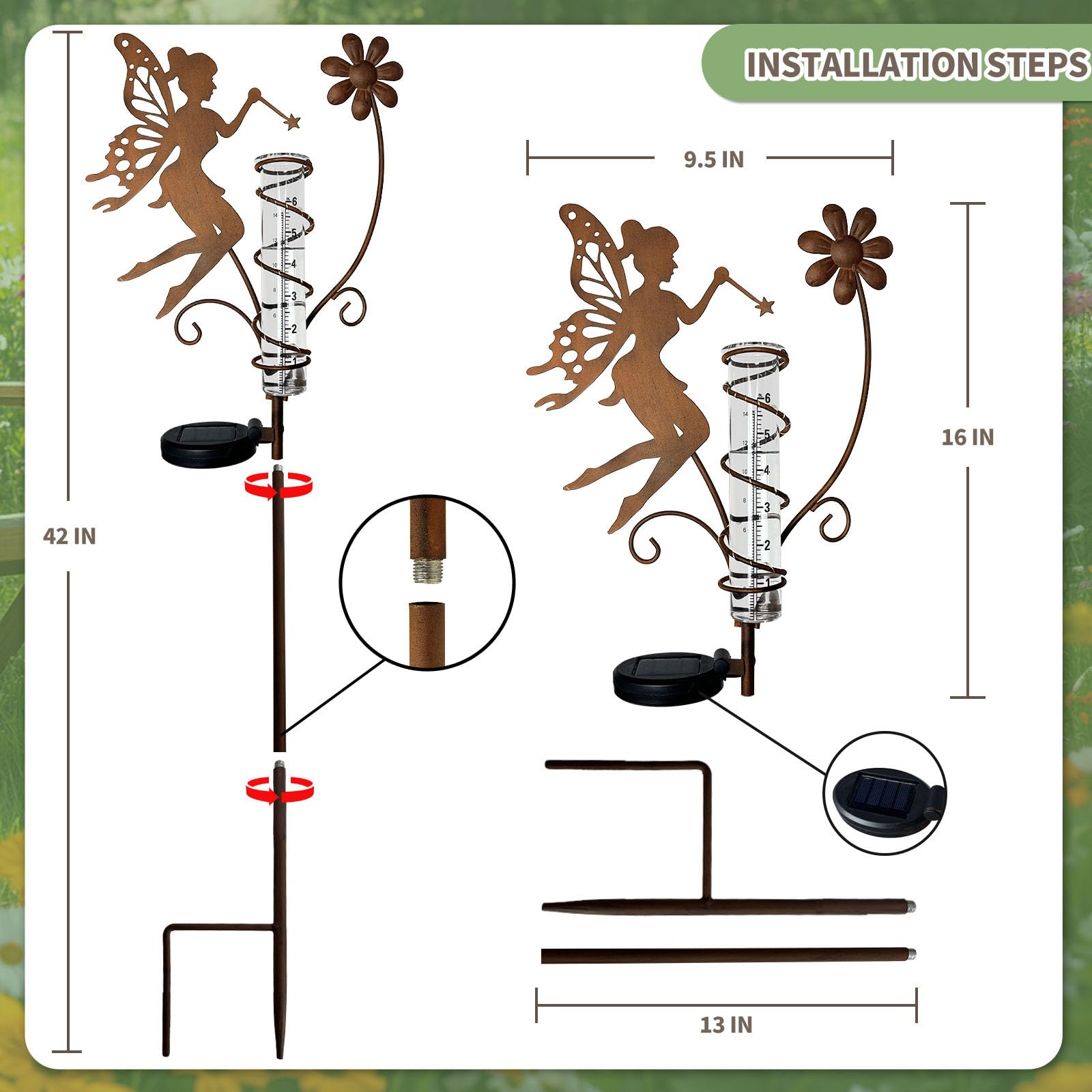 Dispositivo misurazione della Pioggia Illuminato per balconi da Giardino e Decorazioni paesaggistiche Robusta Struttura in Metallo Monitor per la Pioggia del Patio