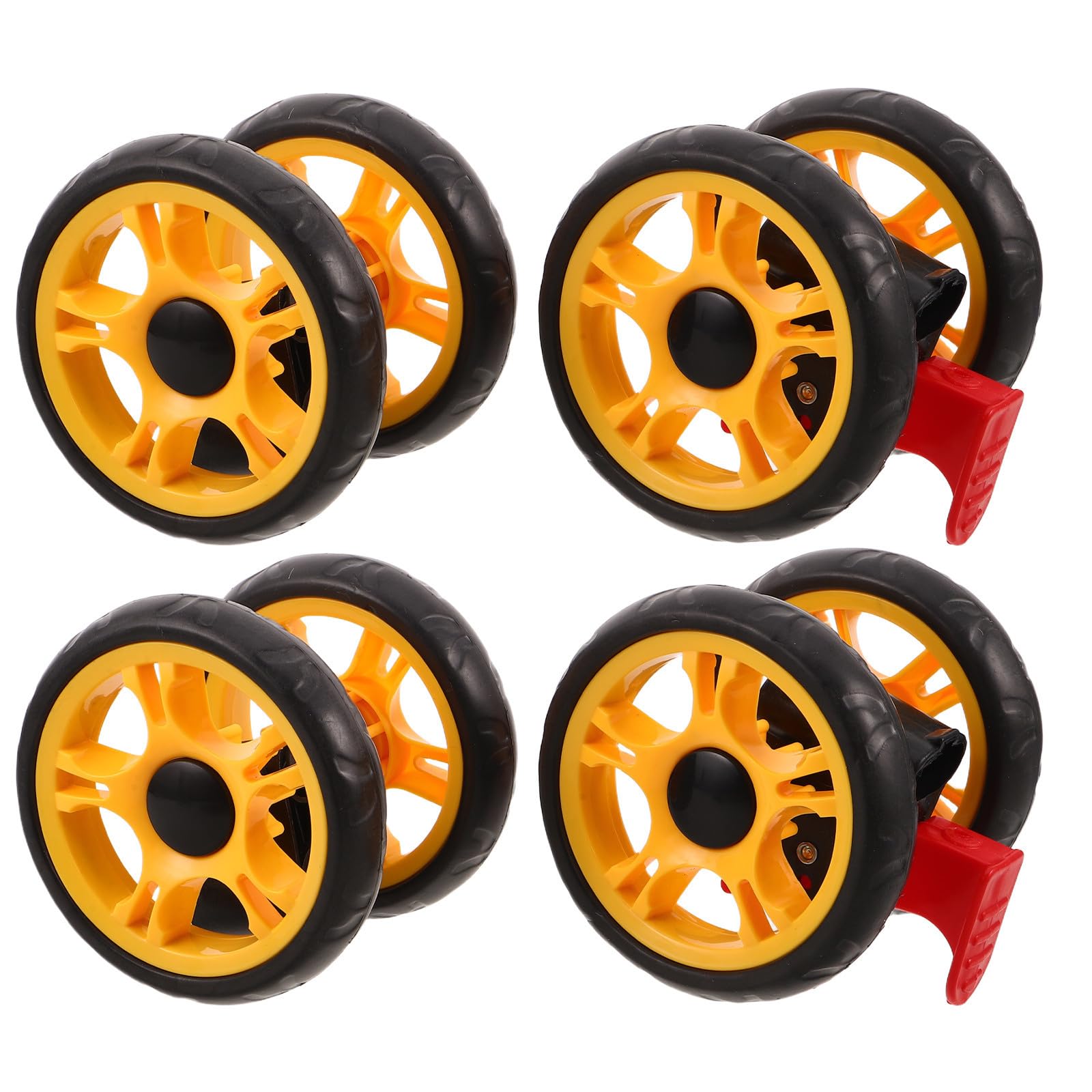 ifundom Set 4 Pezzi Ruote di Ricambio in Plastica Nera per Passeggino con Freno, Ruote Girevoli 12 Cm, Facile Manutenzione, Adatte a Carrelli per Animali