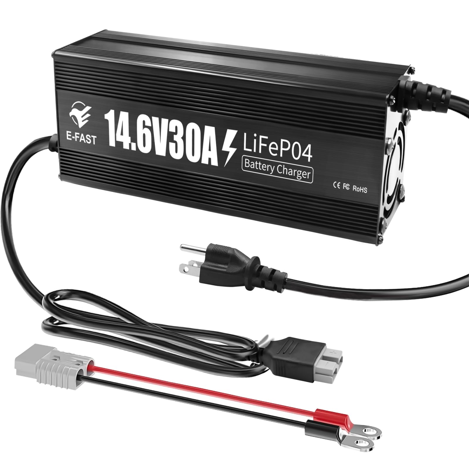 Caricabatteria al litio da 12 V 30 A 14,6 V LiFePO4 Caricabatterie intelligente con indicatore connettore Anderson speciale per batterie ricaricabili al litio LiFePO4 a ciclo profondo di barca, camper