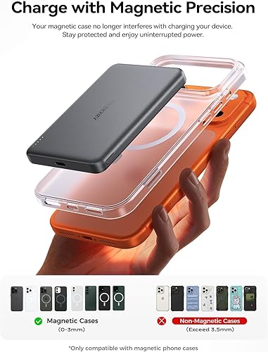 Miniatura 9 de THREEKEY Ultra delgado de 0.5 pulgadas para cargador portátil MagSafe de 10 K, tarjeta de 10000 mAh, banco de energía magnético delgado, batería de