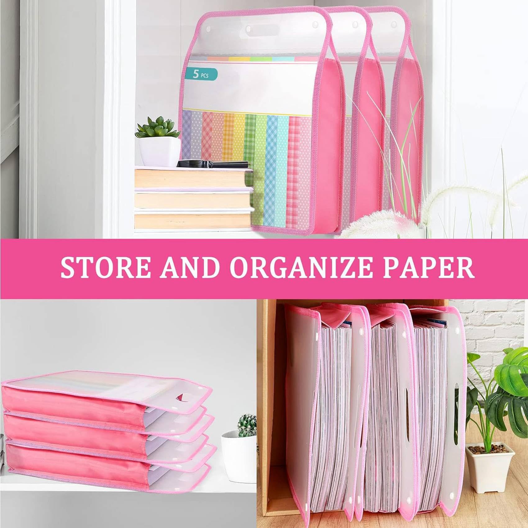 10-pak organizerów na papier do scrapbookingu, różowy, rozszerzalny papier, przenośne przechowywanie papieru do scrapbookingu, z zapięciem na guziki