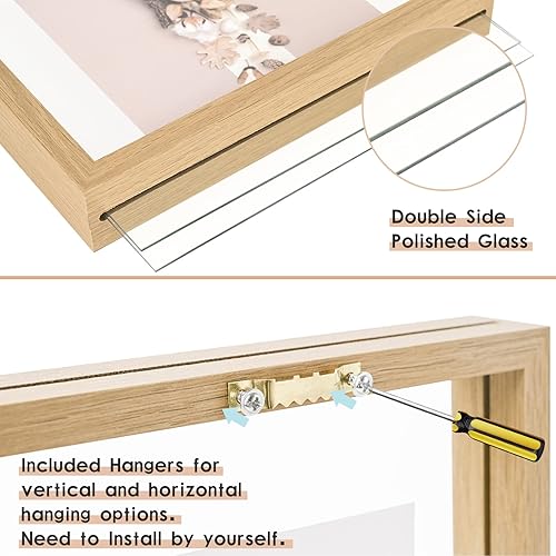 Vista 4 de MUYE Juego de 2 marcos flotantes de 11 x 14 pulgadas, marco rústico de doble cristal, para mostrar fotos de cualquier tamaño de hasta 11 x 14