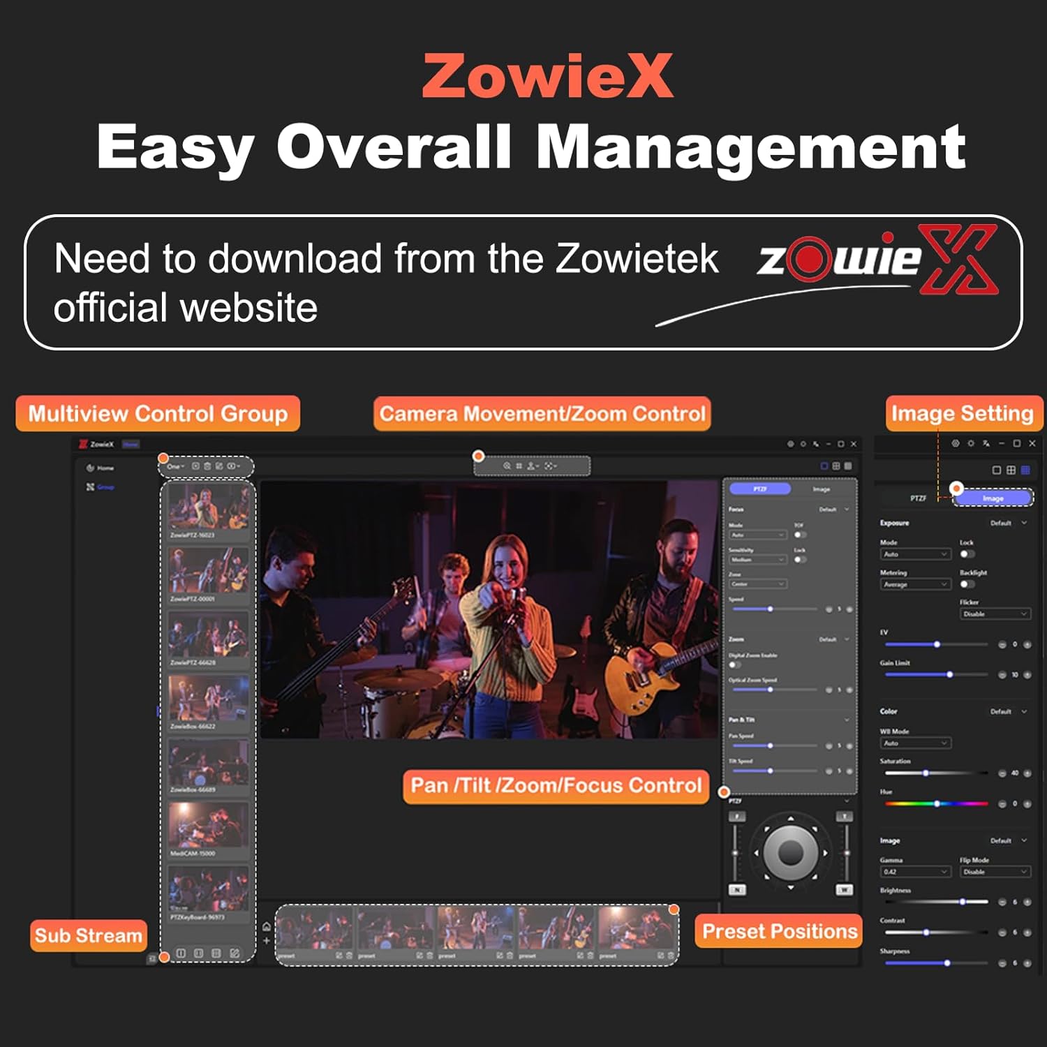 ZowieX App interface for camera management